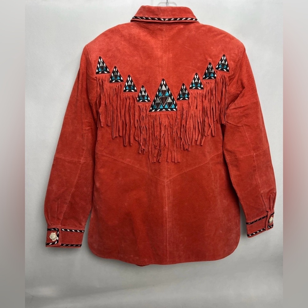 Vintage Bob Mackie XS Orange Suede Leather Fringe Western Jacket Deadstock NWT - Picture 9 of 11